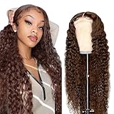 AiPliantfis 4x4 Lace Front Human Hair Wig #4 Chocolate Brown Deep Wave Wigs Unprocessed Brazilian Virgin Remy Hair With Natural Hairline 30 Inch