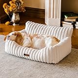MEWOOFUN Dog Sofa Bed - Cat Beds for Indoor Cats Soft and Fluffy, Cat Sofa Bed Small Calming Dog Bed with Removable Washable Cover (Cream, 76x53x30)
