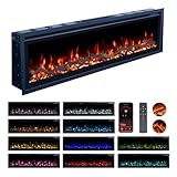 Valine Fires Recessed Electric Freestanding Fireplace UltraSlim Heater 60"/152cm, Wall-Mounted Fireplace for Media Wall, Electric Fire with 15 LED Flame Colours, Remote Control & Real Logs, 900W/1800W