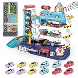 deAO Toy Car Garage Track Set with Music and Light Effects for Kids, 3-story Parking Building with Electric Elevator, Kids' Play Vehicle Garages for 3+ Years Old Boys Girls Christmas Birthday