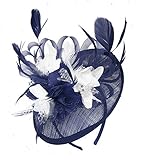 Caprilite Navy Blue and White Sinamay Disc Saucer Fascinator Hat for Women Weddings Headband