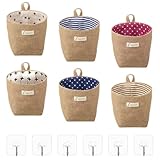 Omevett 6 Pcs Cotton Linen Storage Organiser Bag Small Hanging Storage Baskets Mini Burlap Bags Foldable Storage Basket Bag with Handle Jute Wall Baskets Storage for Toy Makeup Key Small Stuff