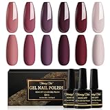 Shining She Gel Polish Set - 6 Colours Rose Purple Brown Taupe Burgundy UV/LED Soak-Off Nail Manicure for Art Salon DIY Home, 8ML