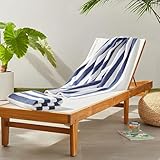 Amazon Basics 100% Cotton Terry Cabana Stripe Pool & Beach Towel, Soft & Absorbant, 2-Pack, Navy Blue, 76 x 152 cm