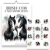 Irish Cob 2026 Wall Calendar, A4 Size 21 x 29.7 cm, Horse Lover Monthly Planner with UK & US Holidays, Irish Cob Calendars, Gypsy Horse, Equesterian Calendar, Horse Gifts