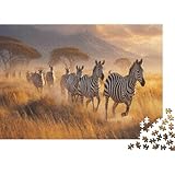 African Scene Jigsaw Puzzles. 1000pcs (75x50cm) Herd of Jumping Zebras Whimsical Challenge Toy for Educational Games Gifts
