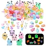 90 Pieces Luminous Mini Resin Animals,Tiny Miniature Resin Animals Mini Glow in the Dark Ducks Panda Turtle Frog Miniature Little Small Figures for Dollhouse Decor
