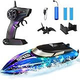 KoolShiro Remote Control Boat with LED Lights, Electric RC Boat Bath Toy for Kids, Full Waterproof Pool Toys for Boys Girls, 200 Min Battery Life Rechargeable 2.4GHz Control(2 batteries Contained)