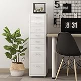 Warmiehomy 8 Drawer Filing Cabinet, L Cabinet Office Drawers on Wheel, Mobile Desk Drawers with Storage Metal Document Storage for Home Office,White
