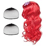 FEXPDL Mermaid Wigs Long Curly Red Wig Princess Little Mermaid Costume Kids, Angels Fancy Dress Up Costume Gifts for Kids Girls Cosplay Halloween Masquerade Birthday Christmas Party (Red)