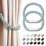 Pretty Jolly 2 Pack Strong Magnetic Curtain Tiebacks Modern Simple Style Drape Tie Backs Convenient Decorative Weave Rope Curtain Holdback for Thin or Thick Home & Office Window Drapery (Blue-grey)