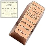 1 Pound Copper Bar Ingot Paperweight - 999 Pure Chemistry Element Design with Certificate of Authenticity by Unique Metals