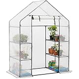 Christow Walk In Greenhouse With Shelves, Large Reinforced Green House With Tubular Steel Frame, 4 Shelf Heavy Duty Growhouse, 6ft 4in x 4ft 7in x 2ft 4in