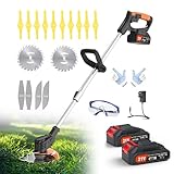 Jwdj 3.1lb Ultra Light Cordless Grass Strimmer 21V with 16 Metal Blades 2x2000mAh Batteries 6" Cut Width for Lawn and Garden Weed Control