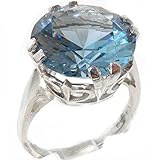 Solid Sterling Silver 14mm Synthetic Aquamarine Vintage Solitaire Cocktail Ring - Size J