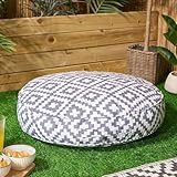 OHS Round Outdoor Cushion Geometric Filled Cushion, Soft Comfy Garden Seat Cushions Water Resistant Outdoor Seat Pad For Living Room Patio, Grey- 60cm