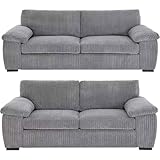 Jumbo Cord 3+2 Seater Sofa Set: Redefine Your Living Space with Luxurious Comfort & Timeless Style – Deep Cushions, Sturdy Build & Ultra-Soft Fabric (Grey, 3+2 Seater)