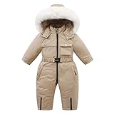 Runstarshow Toddler Snowsuit Hooded Romper Boys Girls All in One Winter Coat Jumpsuit Kids Ski Suit Fleece Lined Warm Outerwear with Faux Fur Collar One Piece Suit for 1-5 Years