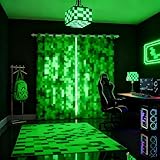 Green Pixelated Miner Curtains,Video Games Window Curtain,Kids Boys Girls Teens Room Decor,Cartoon Gamepad Window Treatment Curtain Modern Geometric Check Window Drapes,2 Panels,38Wx54L