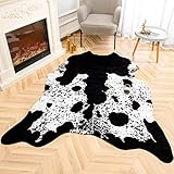 Rostyle Faux Cowhide Rug 6.2 x 5.2 Feet, Cute Cow Hide Rug for Living Room Bedroom Western Home Decor Faux Fur Cow Print Rugs Black and White