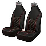 rhinos autostyling For Mini Cooper S - Premium Luxury Fabric Car Seat Covers - Red Quilted Piping - 2 x Fronts