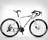 MU 26-Inch Road Bicycle, 24-Speed Bikes, Double Disc Brake, High Carbon Steel Frame, Road Bicycle Racing, Men's and Women Adult-Only,White