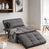 Vonanda 4-in-1 Convertible Sofa Bed, Folding Ottoman Guest Bed with Adjustable Backrest, Space-Saving Sleeper Chair for Small Spaces, Apartments & Studios | Breathable Linen Fabric (Classic Dark Gray)