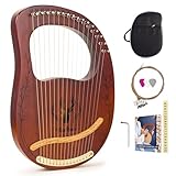 VixxNoxx Lyre Harp, 16 Metal Strings Mahogany Lyra Harp Stringed Musical Instruments with Tuning Wrench, Spare String Set, Manual Book