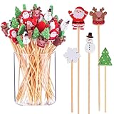 100PCS Christmas Cupcake Toppers Merry Xmas Cake Decorations with Santa Snowman Reindeer Picks for Holiday Party Supplies