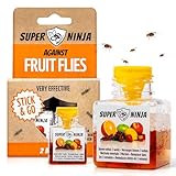 Super Ninja Fruit Fly Trap - 2 pack, Highly Effective Fruit Fly Killer for Home & Kitchen, Up to 3 Weeks of Performance per Bottle, Child & Pet Friendly