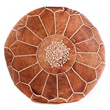 Tan Brown Moroccan Leather Ottoman Pouf Cover, Ottoman Footstool Hassock 100% Real Natural Leather Pouffe, Home Gifts, Home Decor, Foot Stool