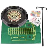 16" Luxury Roulette Wheel Game Set Poker Chip Green Roulette Roulette Wheel Set Including Felt Chips Cards Rake