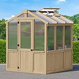 Meridian Greenhouse 6.7ft x 6ft (2.3m x 2m) with Heat-sensitive, automatic roof vent opener, Tongue and groove style 32” high cedar base walls