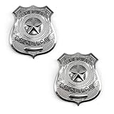 UILYNIU 2 Pack Silver Metal Police Badge for Adult Kids - SWAT Officer Costume Accessories for Cosplay Party Festival