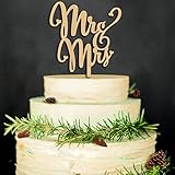 LOMYLM Mr & Mrs Cake Topper, Wooden Wedding Engagement Party Cake Decorations