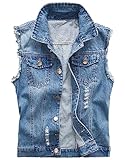 Kelmon Men's Sleeveless Lapel Denim Vest Jacket (Medium, Blue)