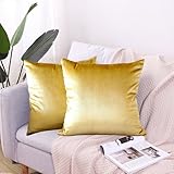 CXTAI 2x Golden Velvet Cushion Covers Decorative Square Throw Pillow Cover Pillowcase 18"x 18"45 x 45cm
