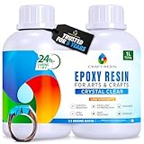 CRAFT RESIN 1L Crystal Clear Epoxy Resin Kit - Food Safe & UV Resistant for DIY Art, Wood, Jewellery Making, Coasters, Mould Casting Resin Epoxy - Low Viscosity, Self Leveling for Beginners & Pros