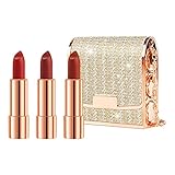 Newvenper Matte Lipstick Set 3 Colors Lip Stick with Chain Bag Package Velvet Lip stick Gift Box Set Waterproof Non-Stick Cup Long Lasting Retractable Lipstick Set 3.5gx3 Pcs, Silver