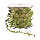 Advantez Natural Jute Twine, 5mm Hessian Twine with Artificial Leaves, Jute Twine String for Crafts DIY Wrapping Wedding Garden Home Decor, Birthday Safari Jungle Themed Party(1 Roll x 66 Feet)