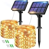 btfarm 2 Pack Solar String Lights Outdoor Garden Waterproof, Total 16M/53FT 160 LED Solar Powered Fairy Lights, 8 Modes Copper Wire Lights for Patio Yard Party Christmas