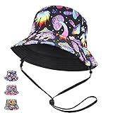 GLGHMH Unisex Reversible Bucket Hat with String, Double-Side Cotton Trendy Summer Fisherman Hat, Travel Sun Fisherman Bucket Hats for Women Men (Mushrooms-Fluorescent)