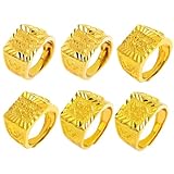 Lezevn 6pcs Men's Gold Plated Adjustable Signet Ring Set Gold Wide Face Fashion Ring for Men Birthday Gift