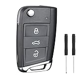 SILVERLIN Key Fob Case Replacement for Vw Volkswagen Golf 7 GTI MK7 Passat b5 b6 polo Touran Jetta Skoda Octavia A7 Seat Car Key Fob Shell Cover DIY 3 Buttons Folding Remote Control