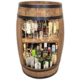 Wooden Barrel LED, Barrel Wine Rack 81cm XL. Drinks Cabinet Shelf for wein, whiskey, beer. Rustic cabinet - a great gift for a man