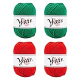 Jodsen 4 X 50g Crochet Knitting Yarn,Red Green Wool Yarn for Acrylic Skeins Double Projects Handcrafts