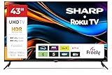 Sharp 43-inch 4K Ultra HD Frameless LED Roku Smart TV – Dolby Vision HDR, Freely, AV1, HDMI 2.1 (eARC), Smart Roku TV Platform – 43HJ4325K (HJ Series)