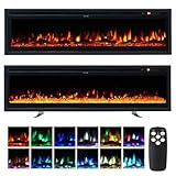 INMOZATA 3 IN 1 Electric Fire 152cm/60" Wall Mounted/Recessed/Freestanding Electric Fireplace with Remote & Touch Screen Control 12 LED Color Flame Effect, 2 Heat Power 900W&1800W, Crystal & Log Set