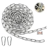 Mbsomnus Heavy Duty Chain 3 Metre Metal Chain 3 mm Steel Chain Galvanized Chain Links Steel Welded Link with Carabiner Thick Chain for Gate Padlock Hanging Swing Chain Bike Cycle Lock Pet Chain
