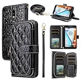 Furiet Argyle Wallet Case for MotoG4 / Moto G4 Plus with Crossbody/Wrist Strap PU Leather Stand Zipper Purse Shockproof Cell Phone Cover for Motorola G 4th Gen Generation G 4 4plus G4plus 4G G4+ Black